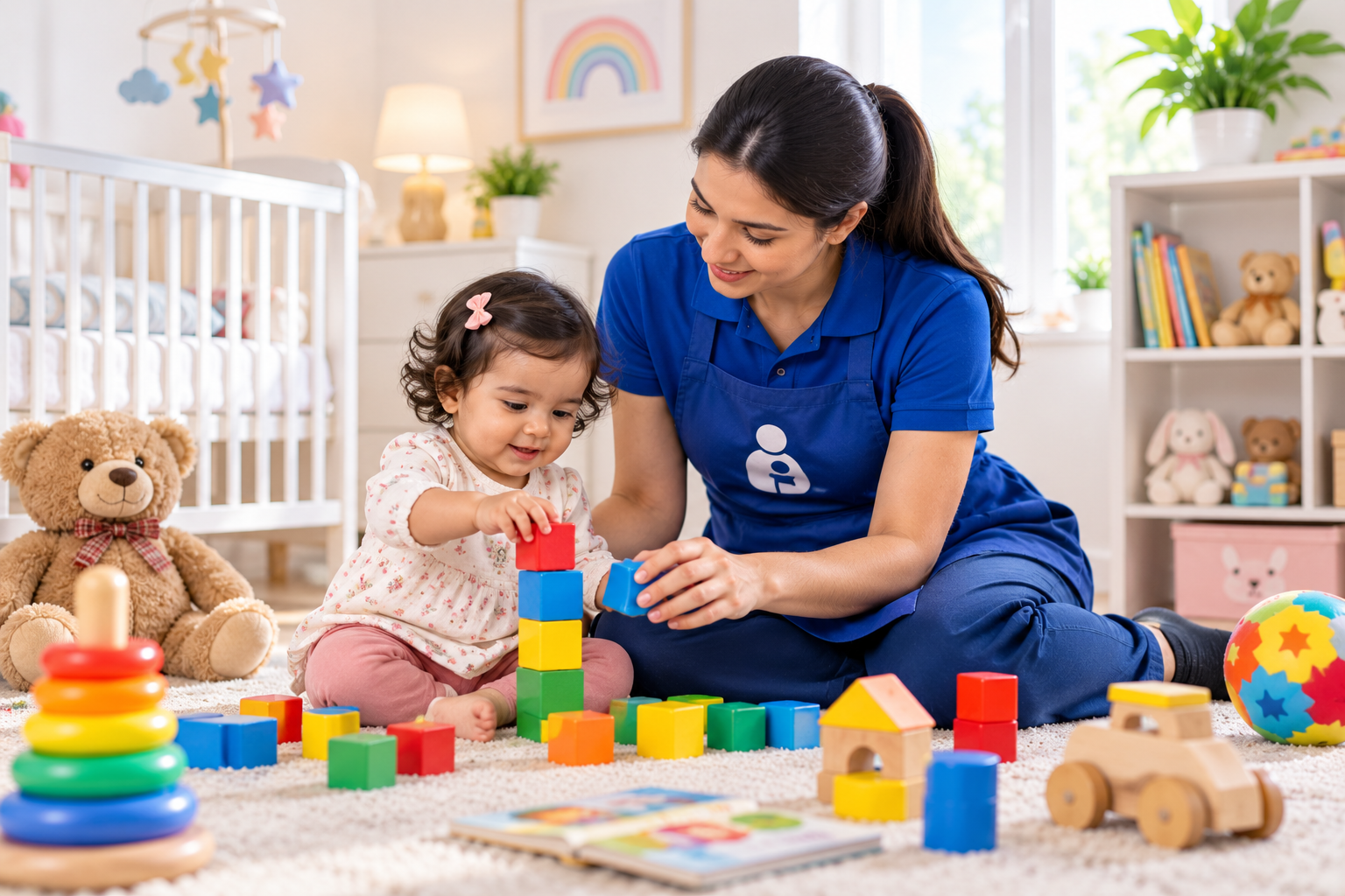 Trusted babysitter spending time with a child at home